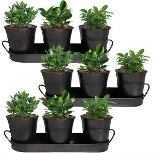 3 Sets Herb Planter Black Metal Window Planter with Tray and Drainage Farmhouse Garden Pots for Plants Flower Succulent for Indoor Outdoor Kitchen Apartment Balcony Window