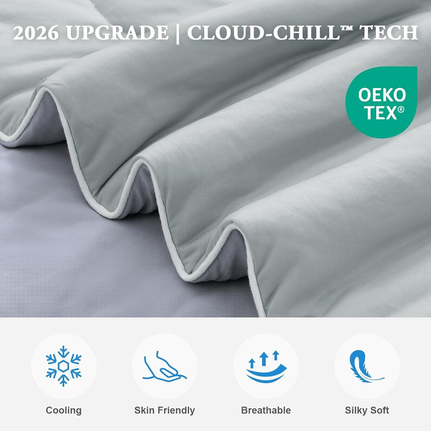 【Summer Sales】Queen Size Cooling Bed Comforter Set, Upgraded Double-Sided Q-MAX 0.45+ - Breathable, Lightweight for Hot Sleepers, Gray, 90x90 in