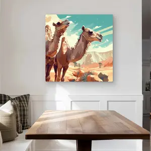 MWW C1MP32328WUKFM 32 x 32 in. Two Camels - Beige Metal Print Wall Art for Home Decor - Unique Art