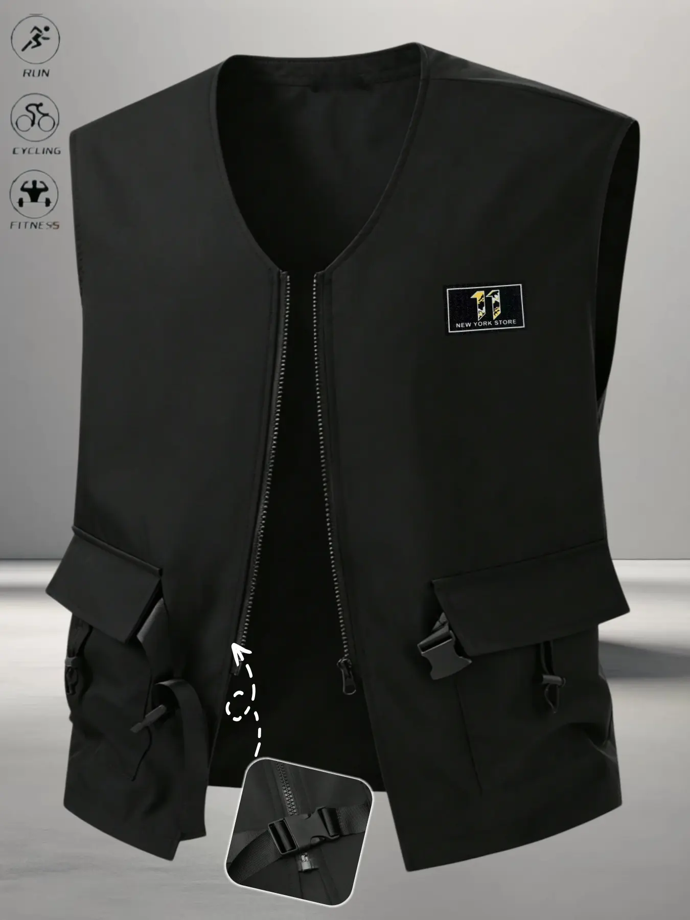 Men's Tactical Utility Vest, Multi Pocket Zip Up Sleeveless Jacket, Lightweight Quick Dry Outdoor Waistcoat for Running Cycling Hiking, Streetwear Cargo Vest, Street Style Vest
