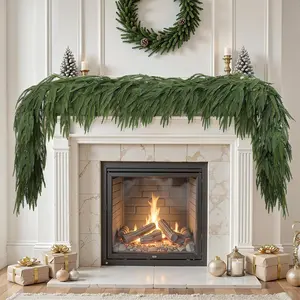 9ft Christmas, Real Norfolk Pine - Pine, Artificial Greenery Christmas for Mantle, Table, Fireplace, Indoor, Christmas Decorations