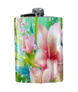 Lily Flower Cherry Blossom Design 8oz Stainless Steel Flask