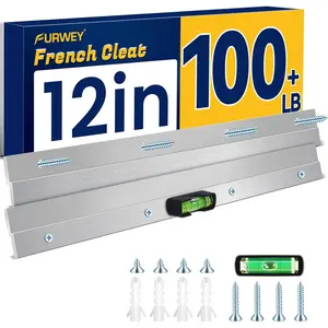 FURWEY French Cleat, Picture and Mirror Hanger, Aluminum French Cleat, Headboard Wall Mounting Brackets with Screws(12 Inch-1 Pair, Support 80 lbs)