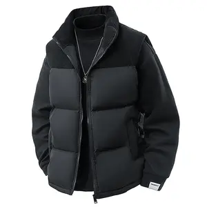 Men's Thick Black Cotton-Lined Corduroy Jacket with Stand Collar – Perfect for Winter Layering and Street Style