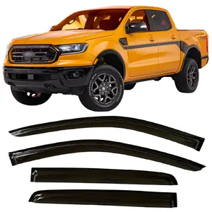 2019-2023 Tape-on Rain Guards For Ford Ranger Supercrew Side Window Visor Deflectors Xl Xlt Lariat Smoke Durable Tinted Shades 2020 2021 2022