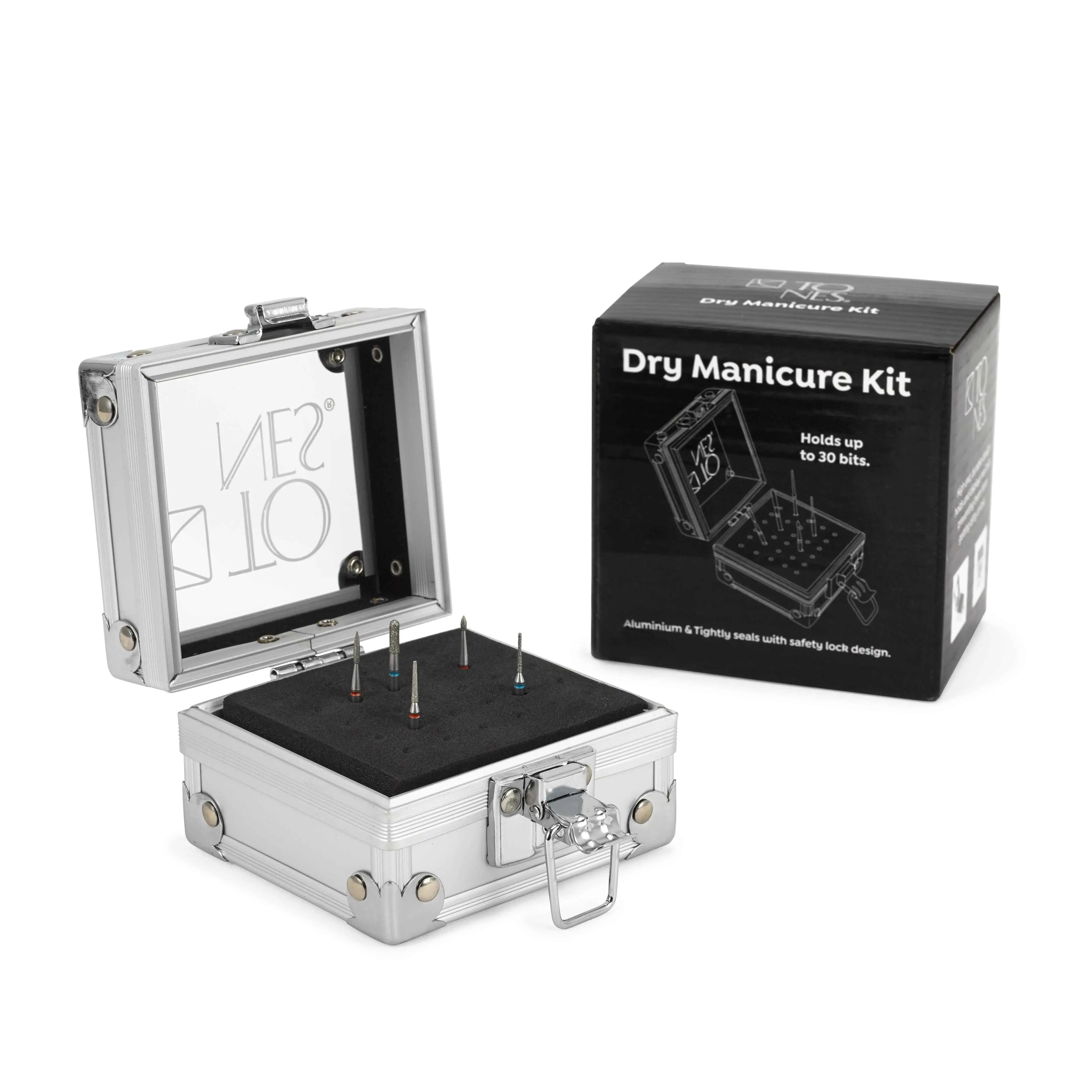 Dry Manicure Kit with 5 Drill Bits and Premium Drill Bit Case (30 Bit Capacity)
