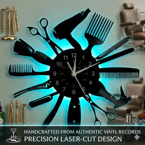 Silent Vinyl Wall Clock for Hair Salons, LED Lighting, LED Wall Clocks, Perfect Gift for Hairdressers & Barbers, Suitable for Bedrooms, Living Rooms, Valentines Day, Lighted Wall Clock