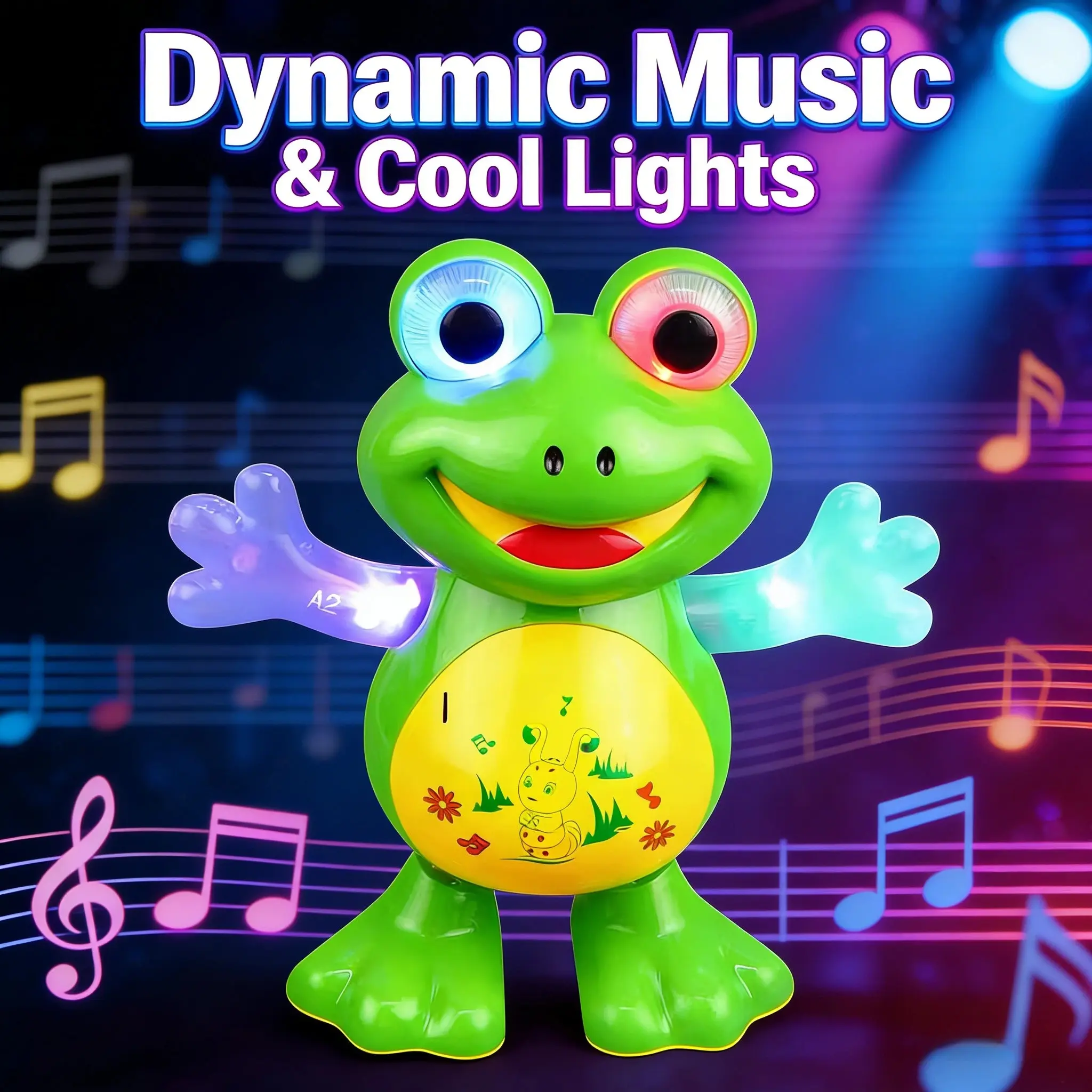 Cartoon Cute Dancing Frog Toy for Toddlers | Electric Musical Light-Up Sensory Interactive Walking Toy | Early Education Gift to Train Head Lifting & Visual Tracking Skills | for 1-3 Year Old Boys & Girls