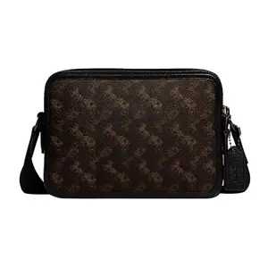 COACH Charter 24 Classic Monogram Canvas Crossbody Bag for Men, Medium, Tan Brown