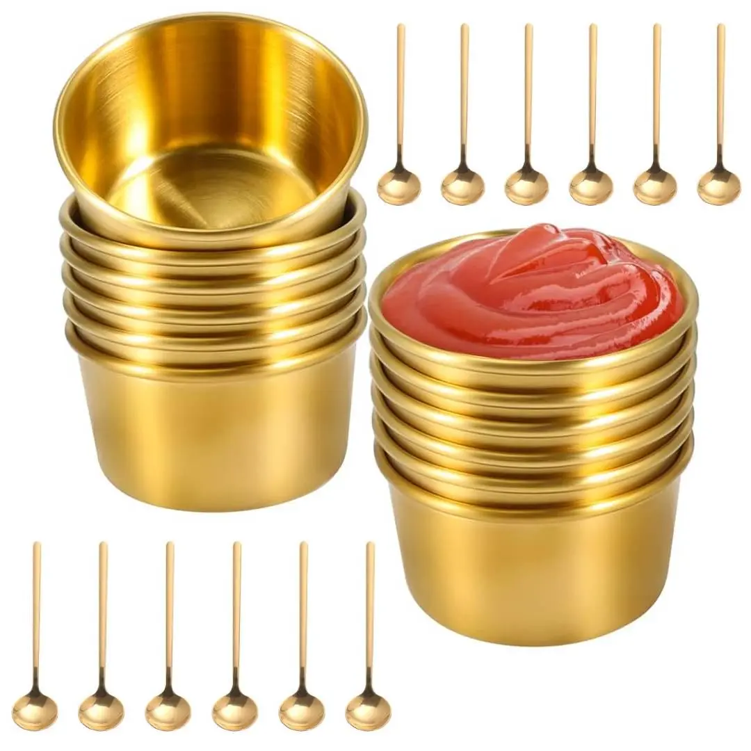 24pcs Stainless Steel Dipping Bowls, Perfect for Sushi, Steak, BBQ, Butter, Cheese, Tomato Sauce, Kitchen & Restaurant Supplies for Picnics, Travel Mini Tea Spoons Small Sushi Dipping Bowls ﻿