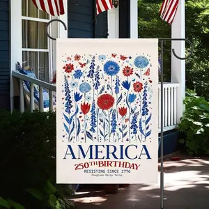 Faux Patchwork Patriotic USA Garden Flag, Anti Trump House Banner, America 250th Birthday, Subtle F Trump, Semiquincentennial, Foxglove Daisy Tulip, FDT, Print Only
