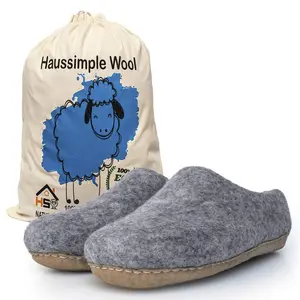 Haussimple Handmade Wool Slippers Grey Indoor Shoes Cozy Up Naturally SustainableStyle CozyHome Comfort Footwear Women Girl Flipflop Organic Merino Wool Slip Resistant Sole