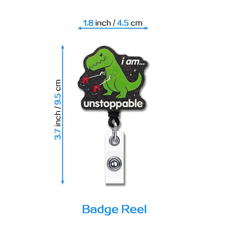 Inspirational Retractable Badge Reel with Alligator Clip I'm Unstoppable ID Card Badge Holder T-Rex Dinosaur Badge Funny Black Glitter Badge Reel Gift for Office Worker Nurse Doctor Teacher