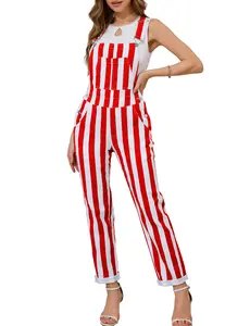 WIRDATRD Cozy Fall Women's Striped/Printed Bib Overalls Fashion Jumpsuits for Daily School Picnics Halloween Christmas Womenswear