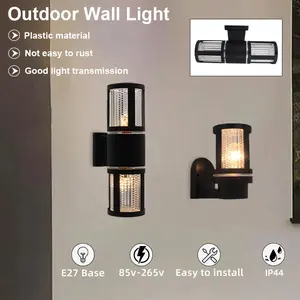 Outdoor Wall Light Ip44 Waterproof, Plastic Body Iron Art Design, Single Head Dual Head Lighting, Cylinder Shape Wall Mounted Lamp