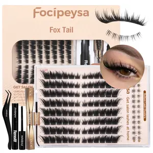 Focipeysa Fox Lash Clusters | LC Curl Fox Eye Lash Clusters | Natural, Wispy, Ultra-Dense | Beginner-friendly,  Get Flawless Salon Extensions at Home| Lash Kit with Bond and Seal, Complements All Makeup Looks