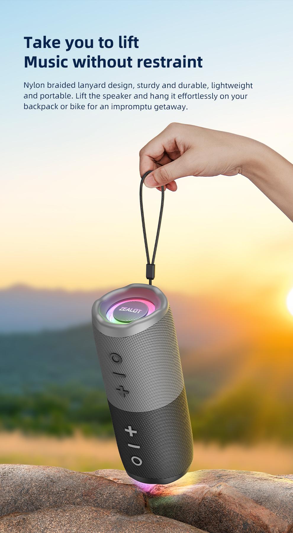10W*2【ZEALOT】Portable wireless speaker, Magnetic Split speaker, RGB ambient light, outdoor Bluetooth speaker surround sound, TWS pairing,long battery life,supports USB/TF/AUX/BT smartphones. Ideal choice for family/car/party/camping/gift giving