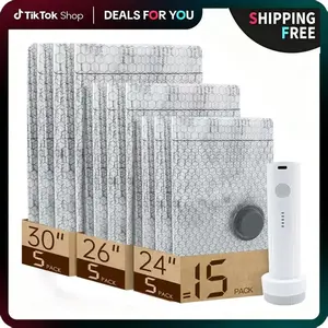 [2026 Upgraded] X7 Cordless Travel Vacuum Bag Set - 15/ Pac Compression Bags for Carry-On Suitcases - USB Rechargeable Handheld Pump with Built-In Battery - Space Saver for Clothes & Packing, Zipper Pouches Durable, Lightweight Organizer Fitting Cover