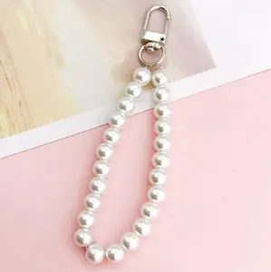 Faux Pearl Keychain Lanyard with Heart and Flower Charms - Great Gifts for Her, Keychain for Daily Decor