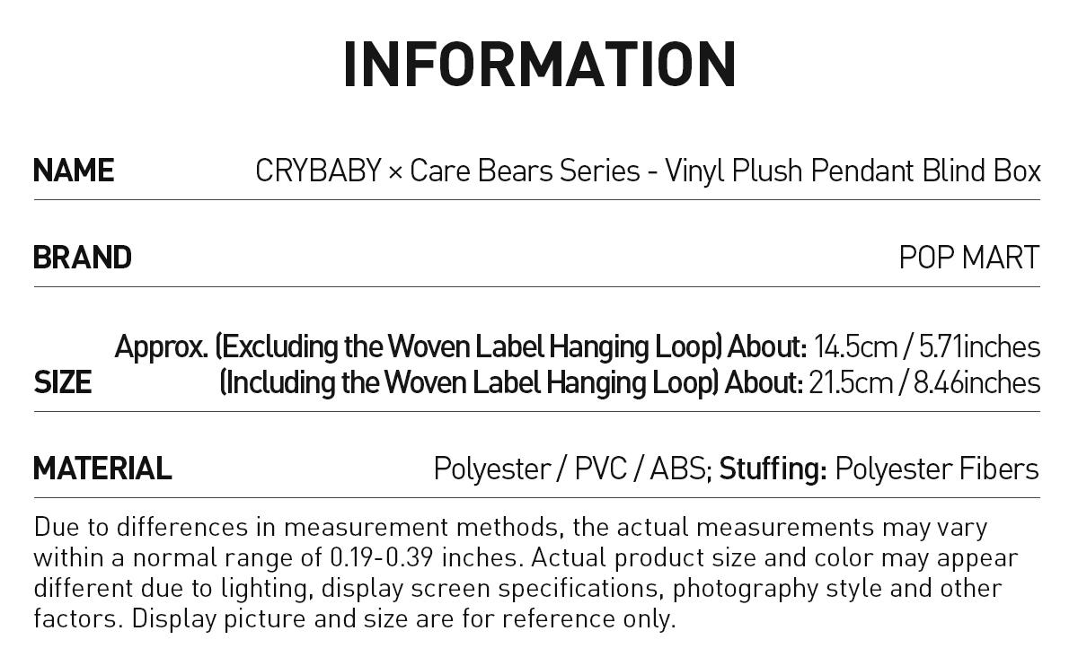 [POP NOW] CRYBABY × Care Bears Series-Vinyl Plush Pendant Blind Box Keychain Mystery Gift-Whole Set