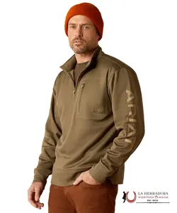 ARIAT BRINE OLIVE/BROWN TEAM LOGO 1/4 ZIP UP SWEATER 10052809