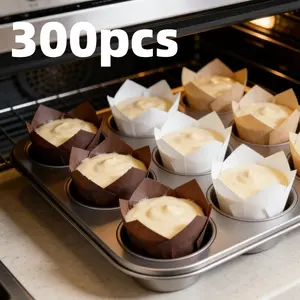 300pcs paper cupcake liners, baked cake liners, Muffin Liner for Baking, Perfect Size, Sturdy, Greaseproof & Easy to Use – Beige White Brown