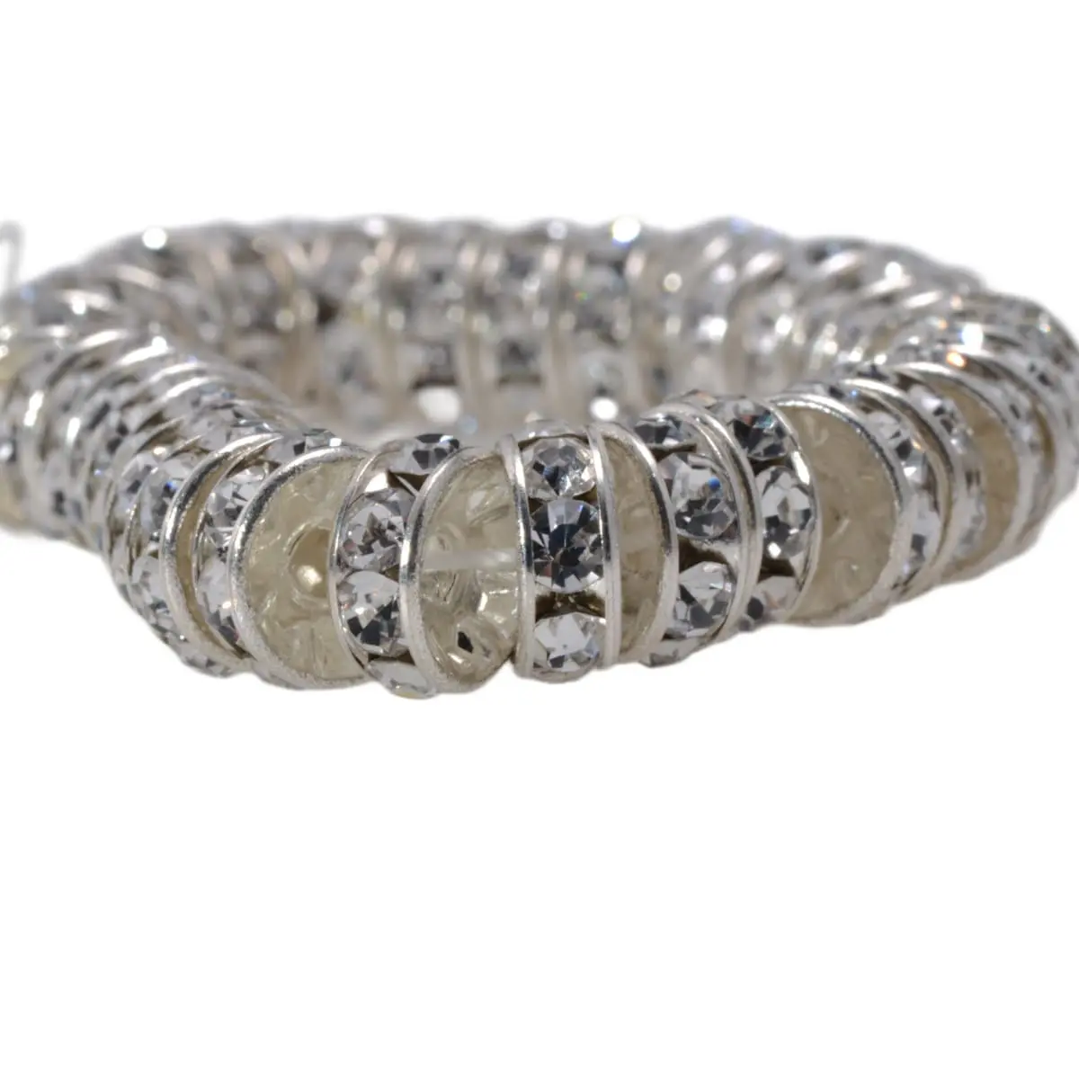 Rhinestone Crystal Rondelle Spacer Beads - Clear Silver 9mm Strand of 36