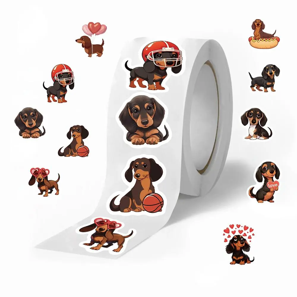 Cute Dachshund Pattern Sticker Roll, 500pcs/roll Self Adhesive Decorative Sticker, DIY Decals for Water Bottle, Computer, Craft Supplies, Classroom Rewards, Party Favors, Ornaments