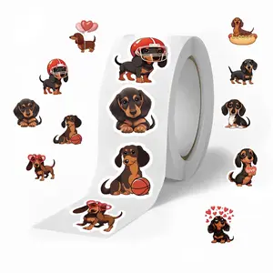 Cute Dachshund Pattern Sticker Roll, 500pcs/roll Self Adhesive Decorative Sticker, DIY Decals for Water Bottle, Computer, Craft Supplies, Classroom Rewards, Party Favors, Ornaments
