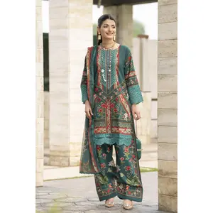 Sakeena Summer Ease – 3pc Teal Lawn Dress with Chiffon Dupatta SSE4
