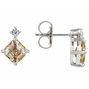 JTV Strontium Titanate Rhodium Over Sterling Silver Studs Earrings 2.89ctw