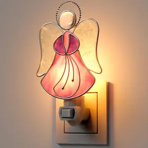 Night Lights Plug into Wall,Stained Glass Pink Angel Plug in Night Light for Wall Socket,Decorative Nightlight for Bedroom Hallway Kitchen, for Mom Mother`s Day Birthday Christmas Gifts