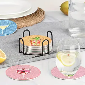8 Piece Cocktail Beer Diamond Puzzle Coasters, DIY 5D Drink Coaster Set with Metal Stand, Non-Slip Coasters for Table Decor
