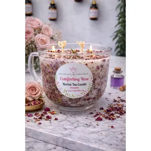Rose herbal candle made with essential oil 90 hour burn time 3 wick