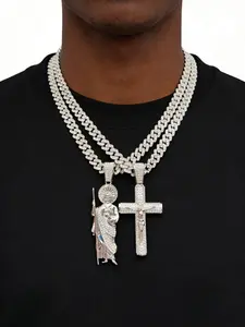 Men Hip Hop Cross Jesus & Saint Jude Pendant Necklace, Vintage Fashion Jewelry, Daily Wear or Party, Valentine's Gift  2Styles for choose