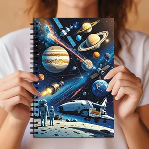 Cosmic Galaxy Design Space Planets Astronauts Spiral Notebook, Hard Cover Journal for Writing, Ideal for Science & Sci-Fi Lovers