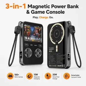 Magnetic Wireless Power Bank with Retro Game Console, 15W MagSafe Portable Charger for iPhone 12-16, 1500+ Classic Games, Compact Travel Battery Pack, Birthday Gift for Gamers