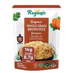 Reganic Organic Whole Grain Brown Rice Microwaveable Heat & Eat Rice, 8.8 Ounce (Pack of 6) Carb Fiber