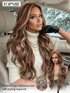 Topshe 13x6 High Definition Lace Front Wig, Dye Big Wave, Natural Hairline, Long Curly Synthetic Fiber, All Seasons