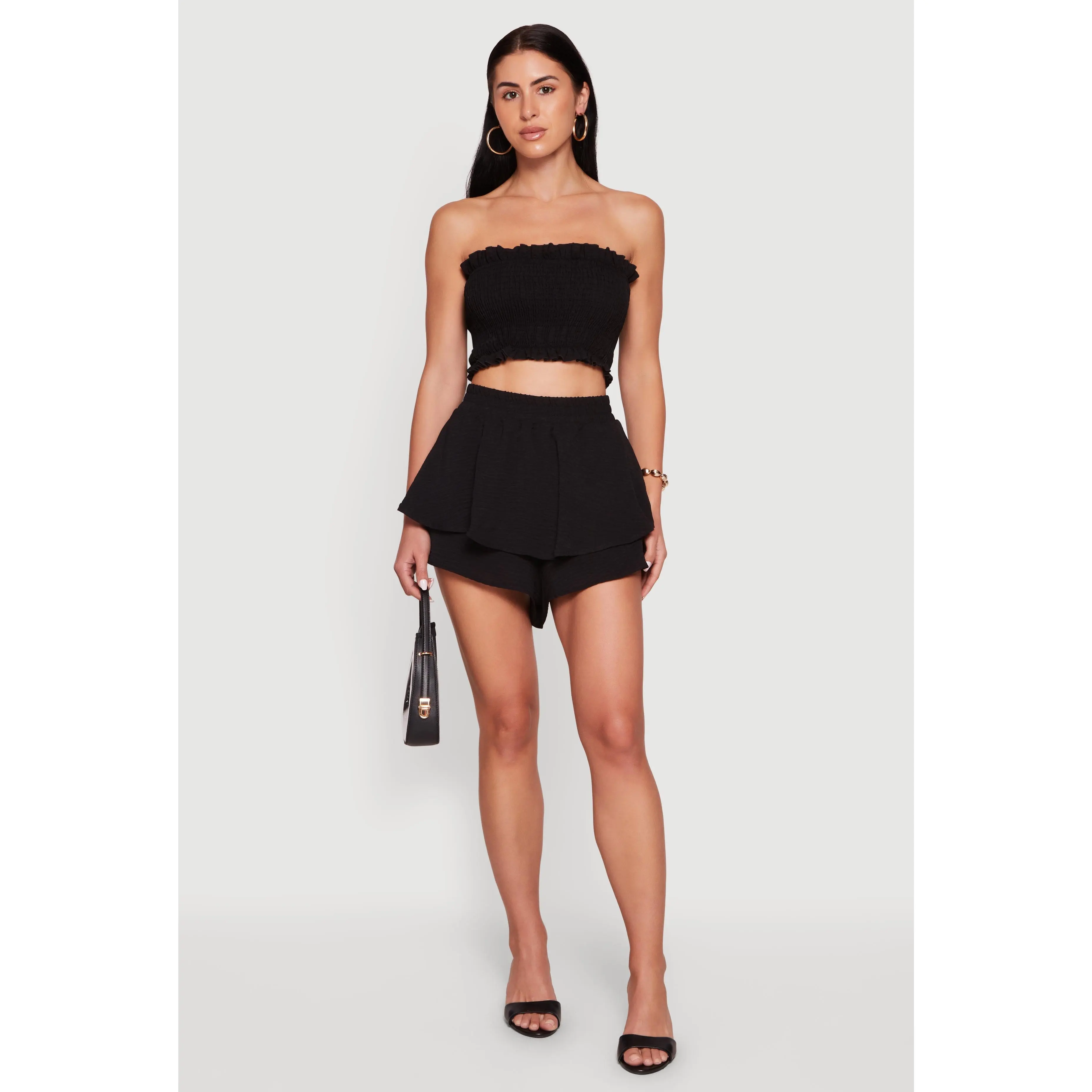 Crepe Knit Ruffle Tiered Shorts