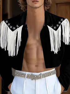 INCERUN Men's Street Fashion Fringe Design Star Print Long Sleeve Menswear Shirt, Stylish and Comfortable, Suitable for Daily Wear Top, Casual Graphic Shirt