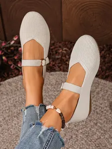 Women's Knit Mary Jane Flats - Casual Elastic Strap Comfortable Non-slip Shoes for Daily Wear & Shopping，1 Pair
