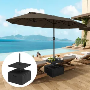 Patio Umbrella Base with Table Tray, Heavy Duty Weighted Umbrella Stand，Wheels Handles, 176lbs，Stand Filling, Black