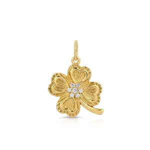 Lucky Simulated Diamond Clover Charm - Unique Design with Lucky Clover Symbol - Ideal for Personalization and Celebration