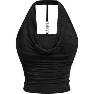 Women's Plus Size Halter Draped Front Backless Tank Top Sleeveless Y2k Crop Tops