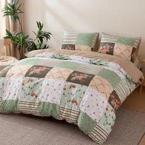 Floral Patchwork Bedding Set, 1 Count Bedspread & 2 Counts Pillowcase without Filler, Soft Comfortable Bedding Set for Bedroom, Guest Room, Dormitory