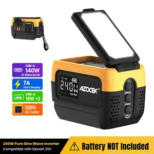 AZOCEK 240W Pure Sine Wave Portable Generator Compatible with DeWalt 20V Battery, 140W USB-C PD 3.1 Laptop Fast Charger & 7A Rapid Battery Recharging Hub, 120V AC Power Station with 600LM LED (Battery Not Included) outdoorfun