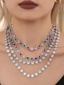 Women's Elegant Colorful Tennis Necklace, Exquisite Trendy Choker, Fashionable Jewelry for Women & Girls As Gift