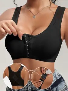 Comfortable Wireless Plunge Bra, Supportive Bra, Wide Shoulder Straps, Adjustable Buckle, Medium Support, Casual Style, All Seasons, Women's Lingerie