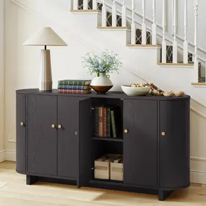 ONBRILL 63 Inch Sideboard Buffet Cabinet, Modern Oval Cabinets with Doors, Large Buffet Cabinets with Storage, Console Credenza w/Adjustable Shelves for Living Room, Kitchen, Entryway